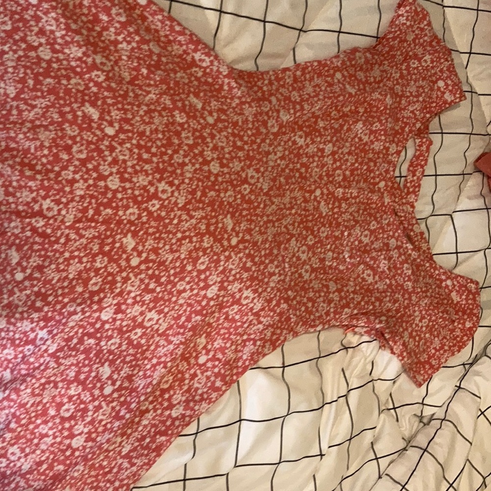 Pink and white flowered T-shirt dress